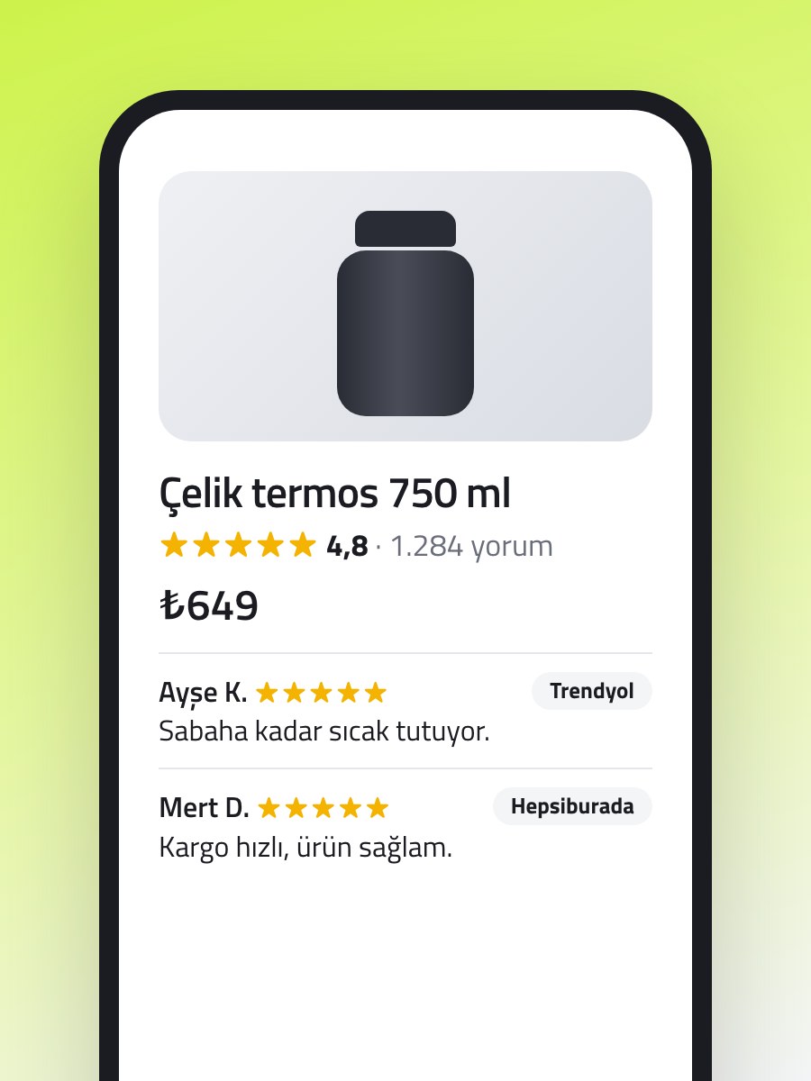 Pazaryeri yorumlarının gösterildiği mağaza ürün sayfası