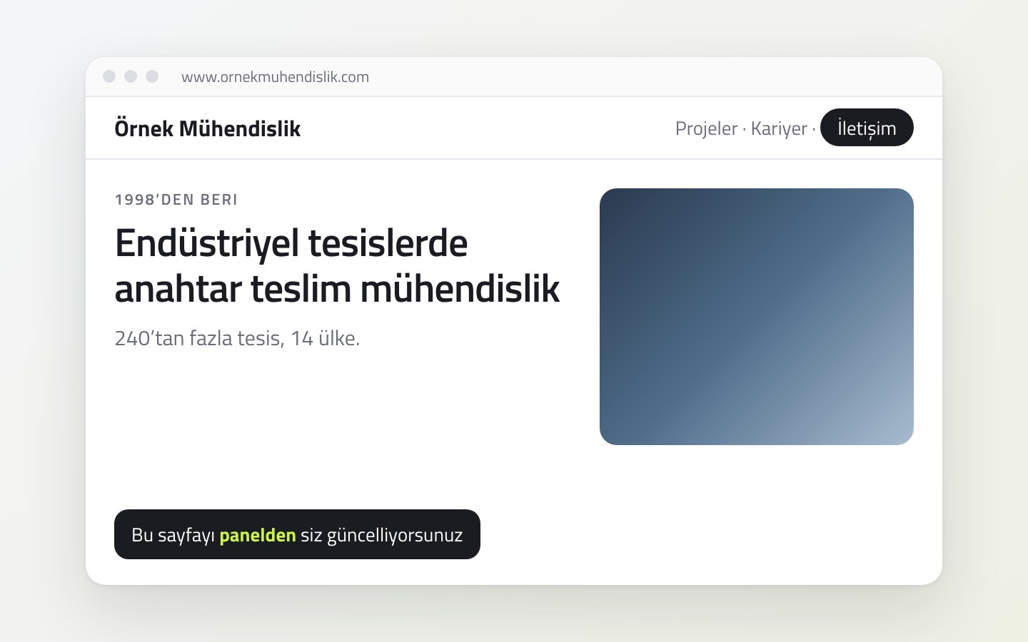Panelden yönetilen kurumsal web sitesi örneği