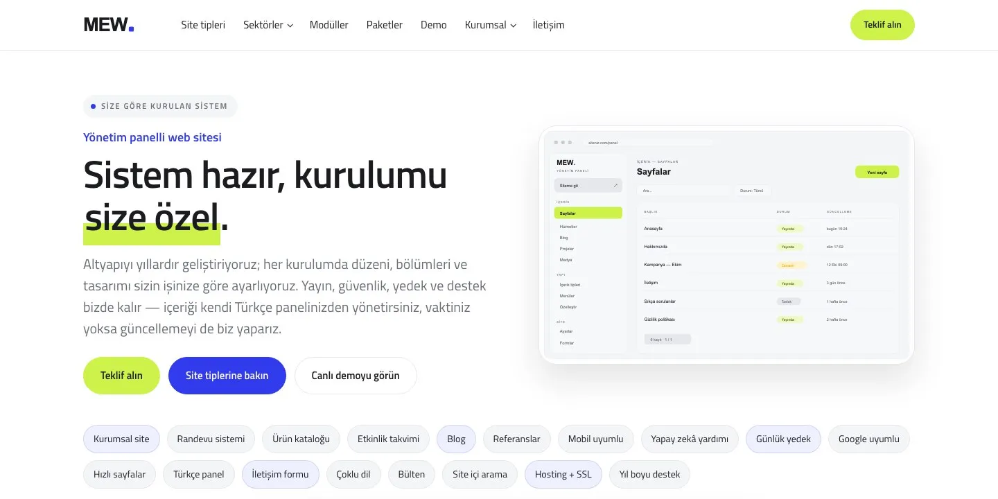MEW CMS ile kurulan seomew.com anasayfası